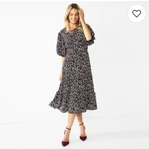 Draper James Black Floral Midi Dress